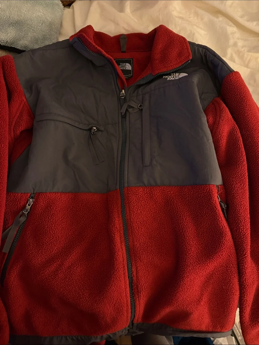 The North Face Red Fleece Jacket with Charcoal Panels